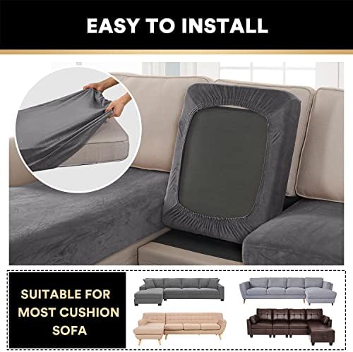 PrinceDeco Velvet Sectional Couch Covers 4 Piece Set Grey