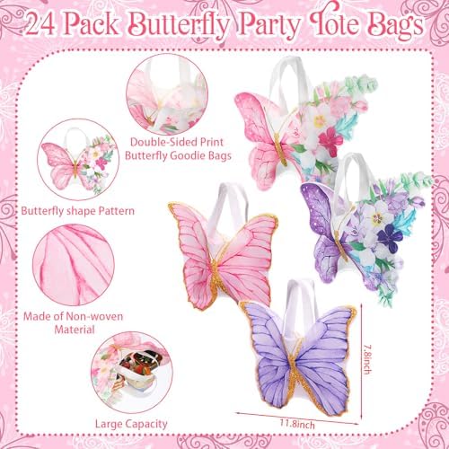 Silkfly 24 Pcs Colorful Butterfly Tote Bags