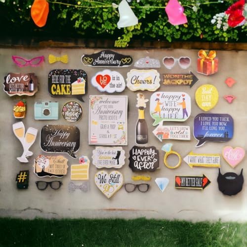 Anniversary Photo Booth Props - 41-Piece Kit for Wedding and Party