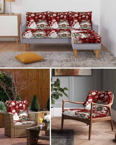Red Black Christmas Snowman Sofa Cushion Covers Washable Removable Stretchable Sectional Covers