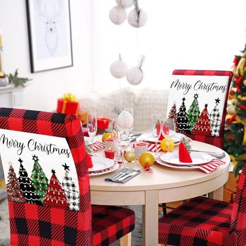 Moukeren 6 Pcs Christmas Dining Chair Covers Red and Black