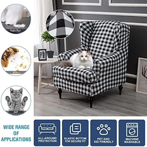 2 Piece Stretch Wingback Chair Covers with Elastic Bottom
