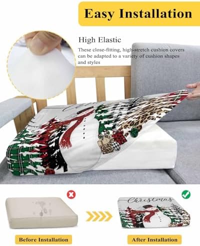 Grey Christmas Snowman Sofa Cushion Covers for L T Shape Sofas