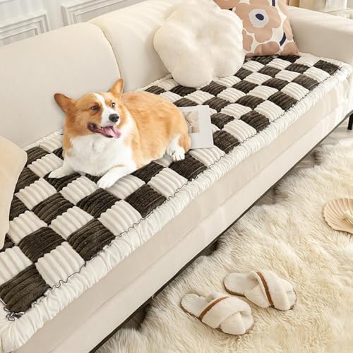 Fluffy Plaid Sofa Cover for Pets Large Grey