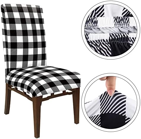 Whaline 4Pc White Black Plaid Dining Chair Covers