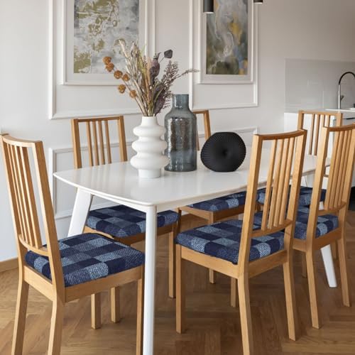 Blue Gingham Buffalo Check Seat Covers for Dining Room Chairs