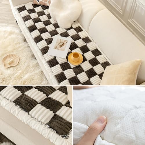 Fluffy Plaid Sofa Cover for Pets Large Grey