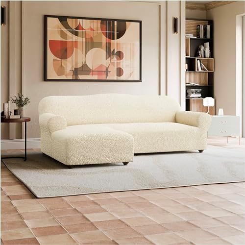 PAULATO Sectional Couch Cover - L-Shape Slipcover - Washable - Cream