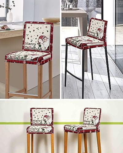 Christmas Gnomes Bar Stool Cover Set of 2 - Red Buffalo Plaid