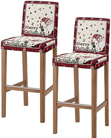 Christmas Gnomes Bar Stool Cover Set of 2 - Red Buffalo Plaid