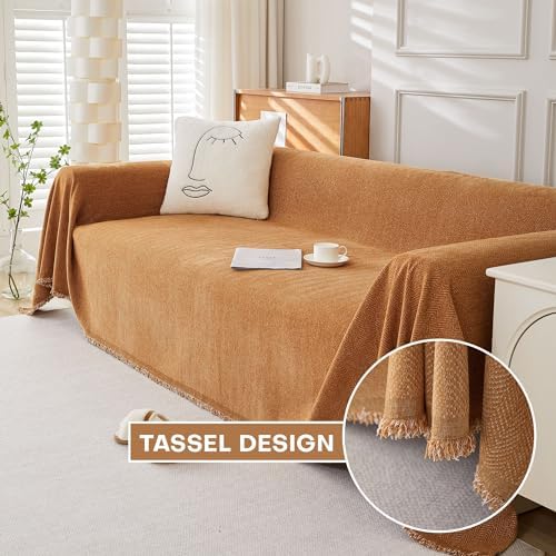 Foreate Chenille Sofa Cover 71 x 134 Caramel Herringbone