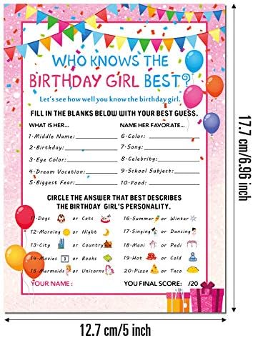 Skylety Birthday Girl Game Card Set 50 Pieces Pink