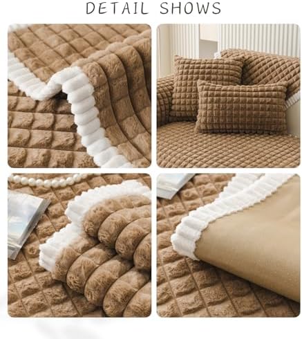 Plaid Fuzzy Plush Sofa Cover for Dogs Cats