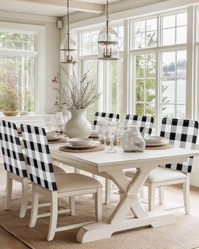 Black White Buffalo Check Dining Chair Covers Set of 4