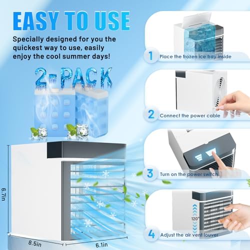 Portable Air Conditioner Fan with 2 Ice Packs