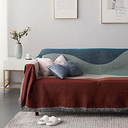 Reversible Knitted Patchwork Sofa Cover with Tassels
