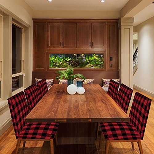 Whaline 6Pcs Red Black Plaid Chair Covers for Dining Chairs
