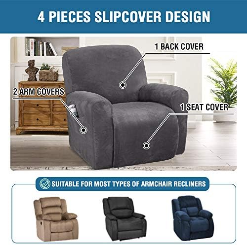 HVERSAILTEX Velvet Stretch Recliner Covers 4-Piece Set