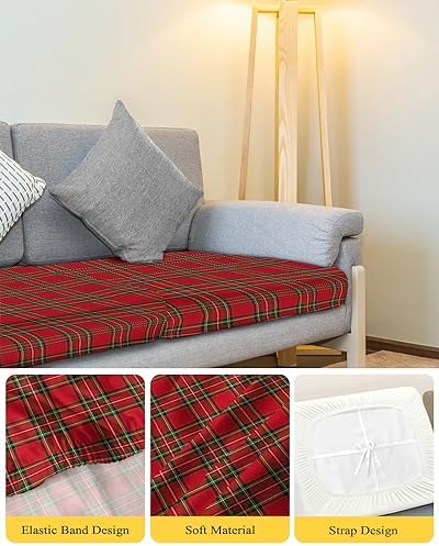 Red Green Checkered Sofa Cushion Covers Stretchy Elastic Slipcovers for Pets 2Pcs