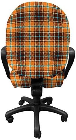 Ambesonne Brown Plaid Office Chair Slipcover Set