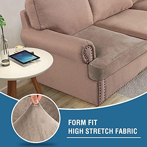 HVERSAILTEX Stretch Velvet 2 Piece T Cushion Sofa Slipcovers - Taupe 1