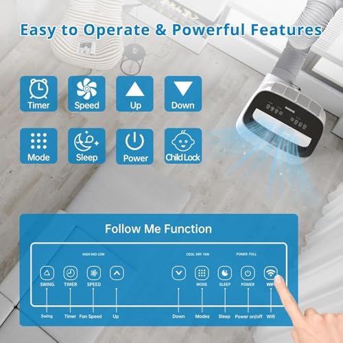 Euker 14000 BTU Portable AC Unit with Vent Kit Black White