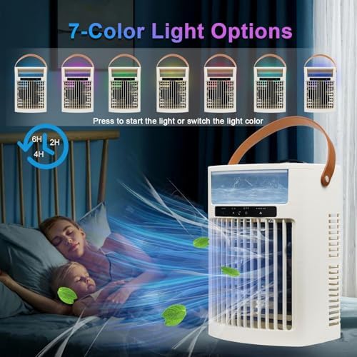 USB Portable Air Cooler with 5 Speeds and 7 LED Lights