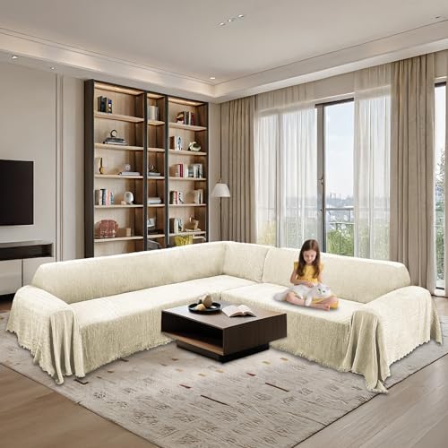 100 Waterproof L Shape Sectional Sofa Cover with Tassels