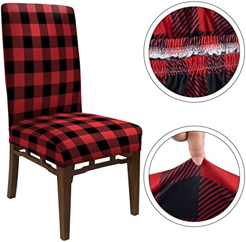 Whaline 6Pcs Red Black Plaid Chair Covers for Dining Chairs