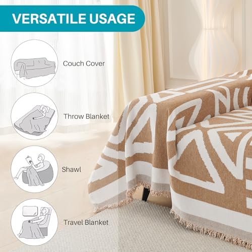 Boho Chenille Sectional Sofa Cover Blanket 2 Pc