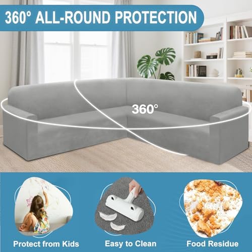 Luxury Velvet Stretch L Shape Sofa Cover Set