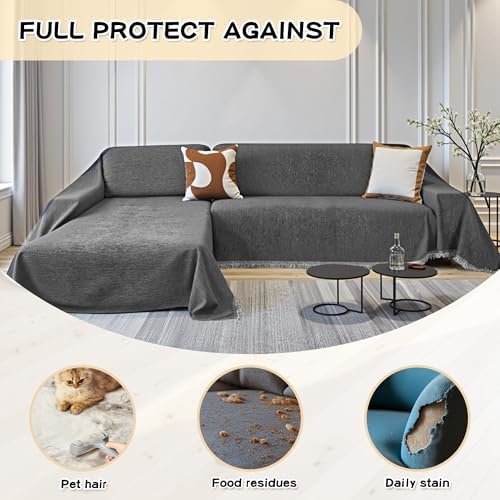 MYSKY HOME 2 Piece Sofa Cover for Sectional Dark Grey