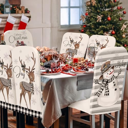 Preboun 6 Pcs Christmas Chair Covers Set Removable Washable Stretch