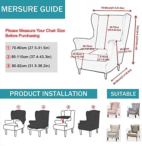 2 Piece Stretch Wingback Chair Covers with Elastic Bottom