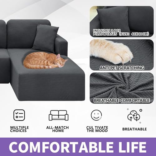 XINEAGE L Shape Sofa Cover 2 Piece with Pillowcases Gray