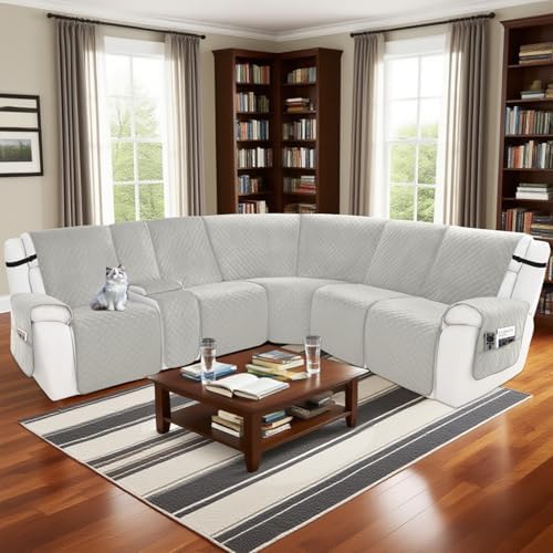 Arfntevss Waterproof Recliner Sectional Couch Covers Set Light Gray