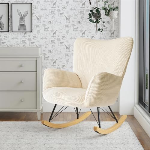 Nursery Rocking Chair Cover with Non-Slip Elastic Beige