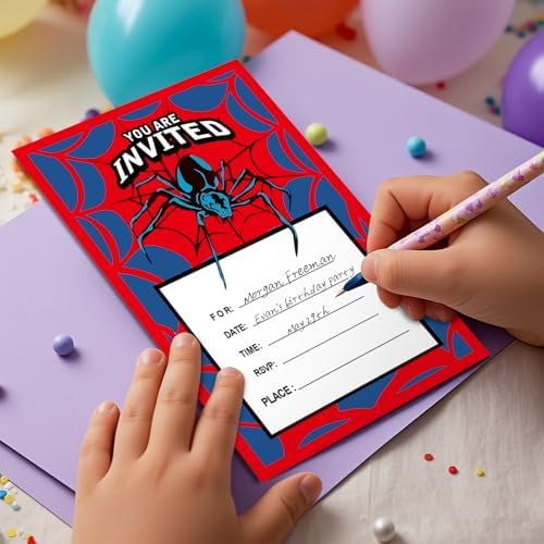 Spider Theme Birthday Invitations 30 Set