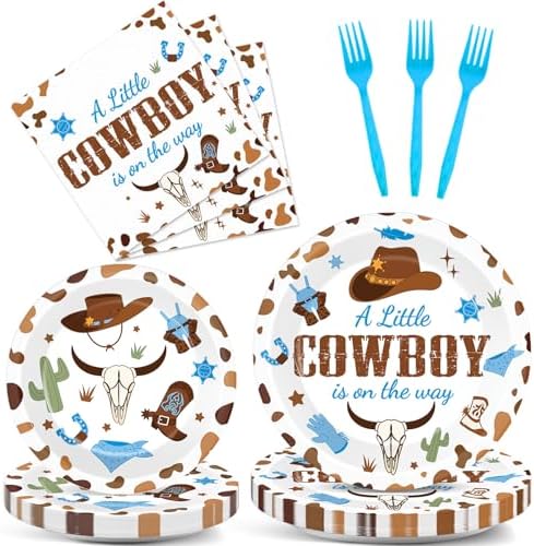 Gisgfim 96Pcs Western Cowboy Party Tableware Set