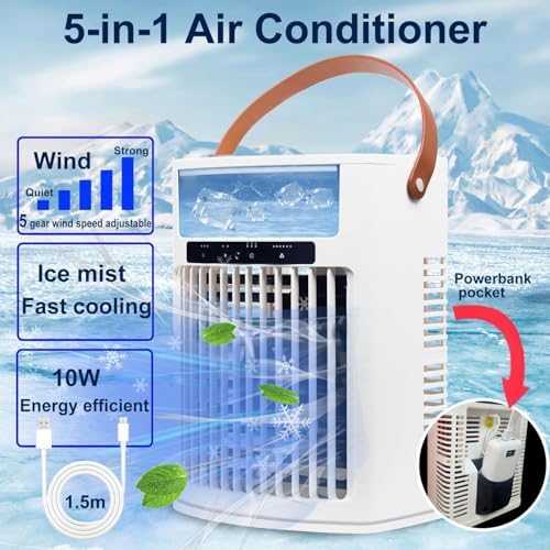 USB Portable Air Cooler with 5 Speeds and 7 LED Lights