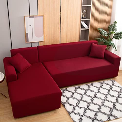 Elehealthy Sectional Sofa Covers 2 Pcs L Shape Couch Protector Red