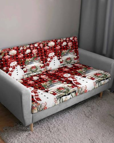 Red Black Christmas Snowman Sofa Cushion Covers Washable Removable Stretchable Sectional Covers