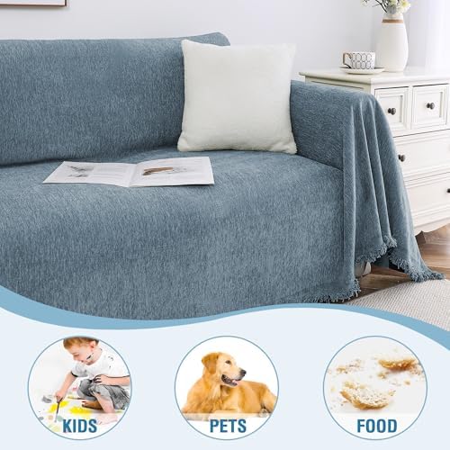 HVERSAILTEX Chenille Sofa Cover for Pets 71x118 Stone Blue