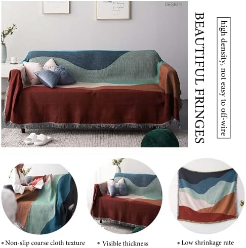 Reversible Knitted Patchwork Sofa Cover with Tassels