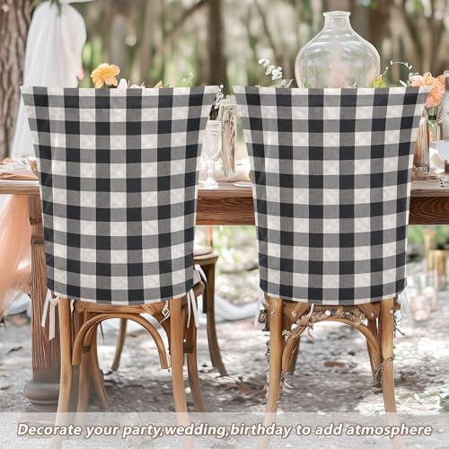 2 Pcs Chair Back Covers White Black Plaid Dining Slipcovers