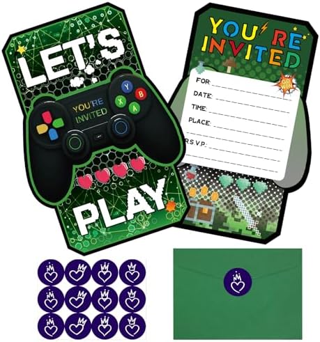 20PCS Video Game Themed Birthday Invite Cards with Envelopes and Stickers