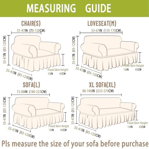 Qubjus Stretch Sofa Slipcover with Elastic Bottom and Skirt