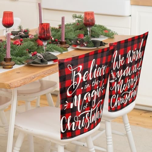 Whaline 6Pcs Christmas Chair Covers with Red Black Buffalo Plaid Pattern