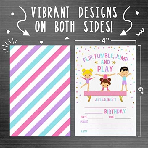 Gymnastics Birthday Party Invites Flip Tumble Jump For Kids Teens Boys Girls
