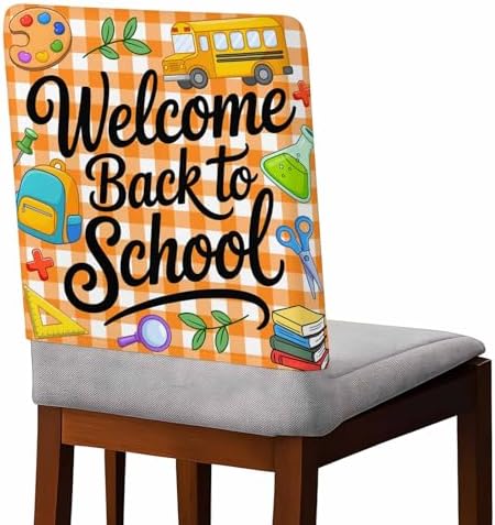 Dining Chair Cover Set of 6 Removable Orange Plaid